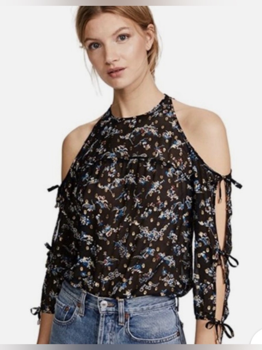 Veronica Beard Open Sleeve Flynn Cold Shoulder Sheer Floral Silk Top NWOT Size 6